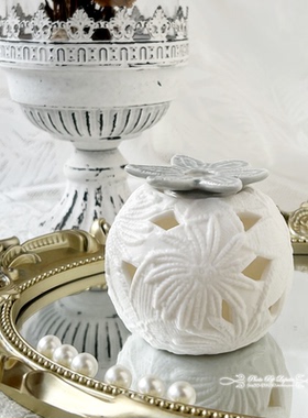 蕾丝。外贸田园美式法式乡村地中海复古镂空雕花香薰罐花器摆件