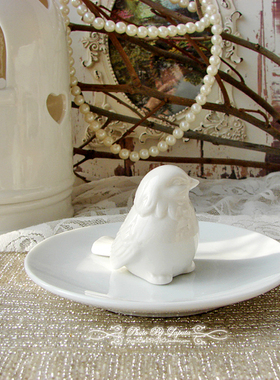 浮雕小鸟陶瓷首饰盘摆件田园