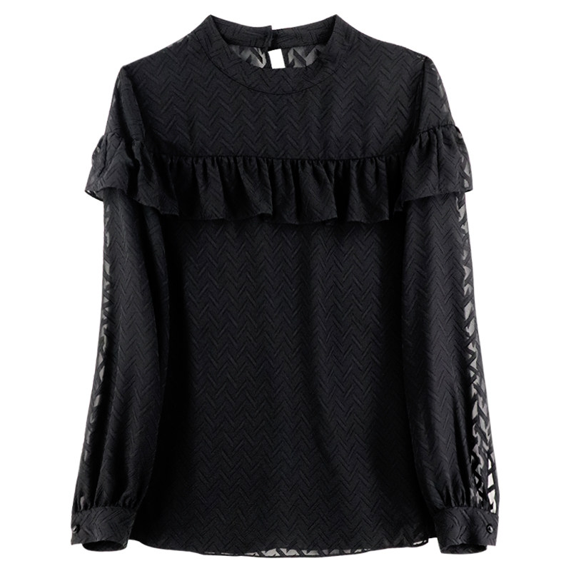 2020新款欧货泡泡袖荷叶边女打底衫 摩登志蕾丝衫/雪纺衫