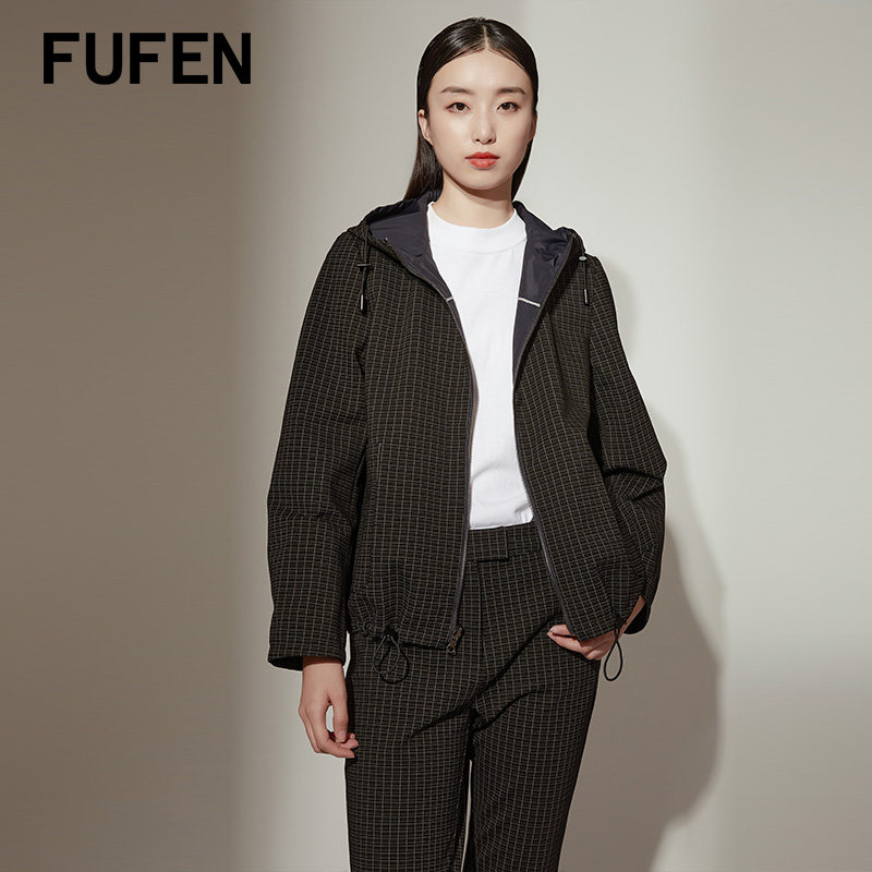 FUFEN福芬2023秋冬新款外套女偏厚正反两穿连帽百搭上衣SY-18032_虎窝淘
