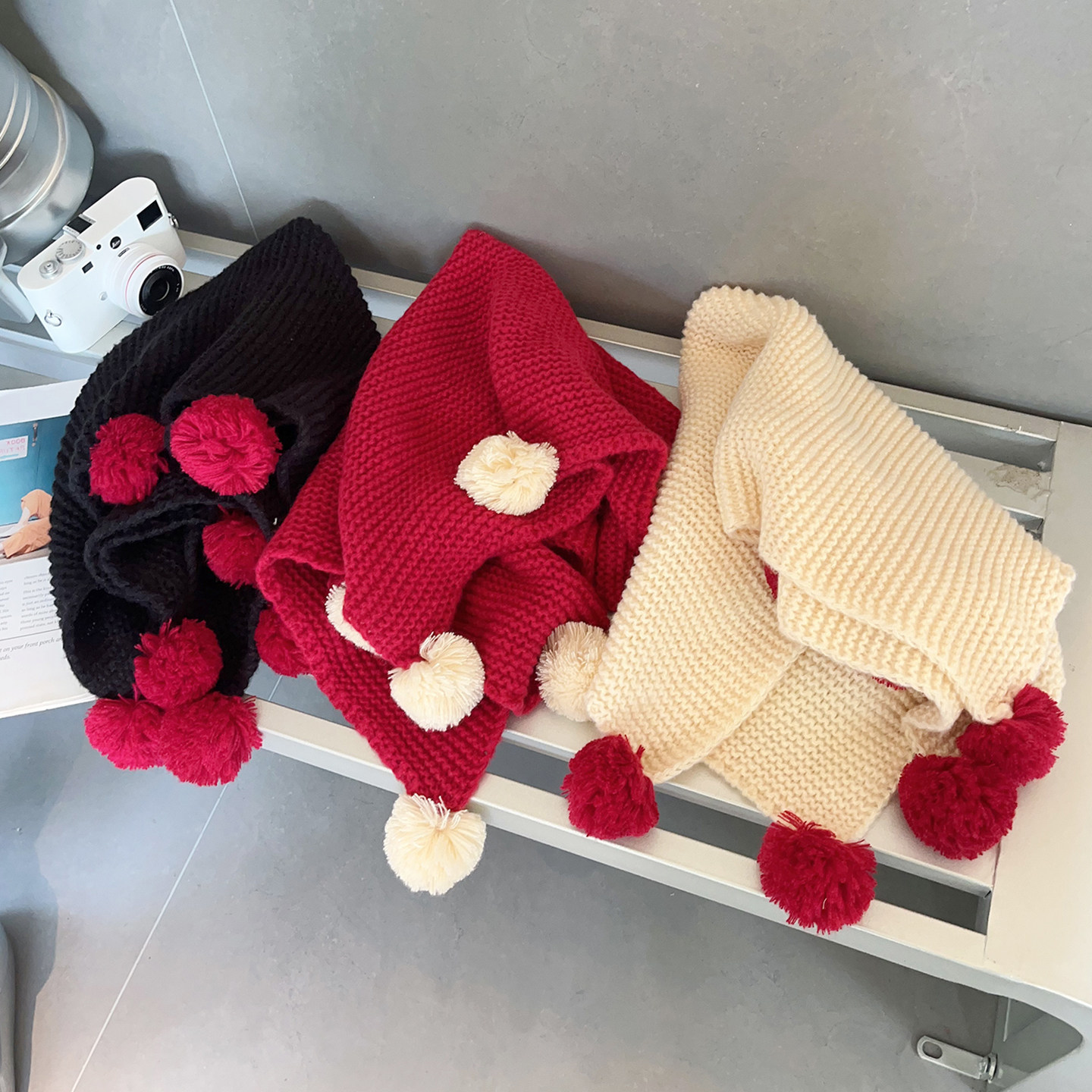 日韩原单甜美球球儿童披肩加厚保暖围巾ins风时尚围脖钩针方巾女,淘宝优惠券,粉丝福利购,淘宝优惠卷