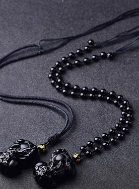 黑曜石2钱貔貅吊坠男款六字箴言