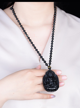 情侣黑曜石药师佛吊坠项链