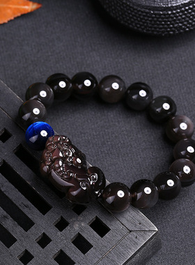 情侣黑曜石原创设计貔貅手串
