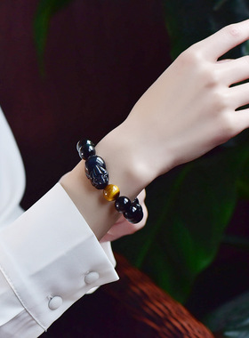 黑曜石原创貔貅情侣单圈手链