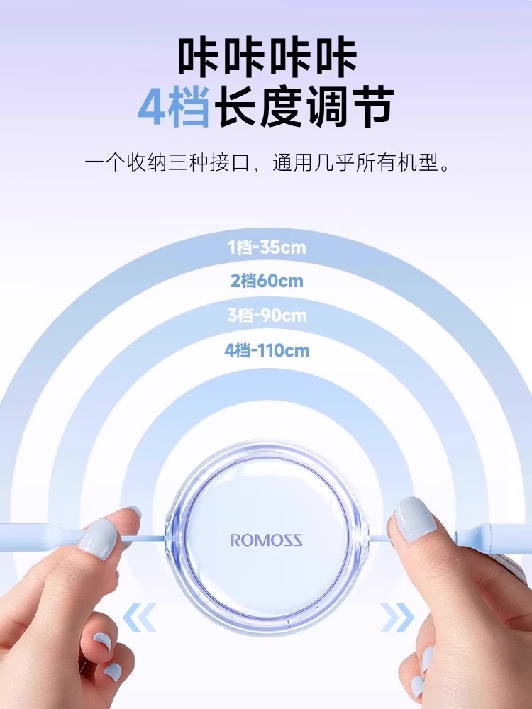 罗马仕数据线三合一充电线一拖三快充适用苹果iphone华为安卓Typec手机车载充电器线伸缩100W多功能通用线-图1