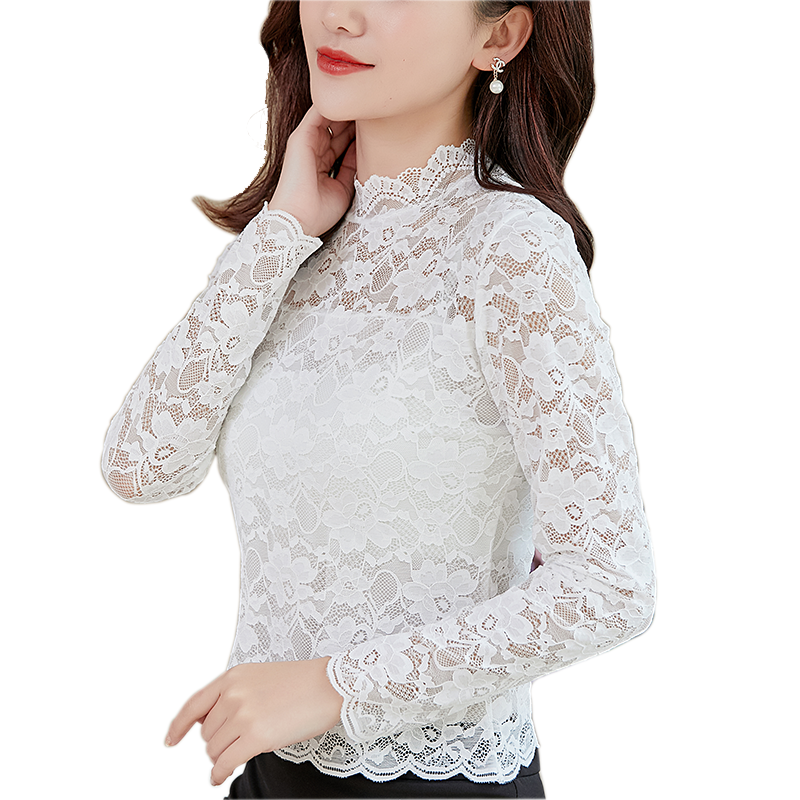 半高领蕾丝长袖镂空内搭短款夏小衫 香榭儿蕾丝衫/雪纺衫