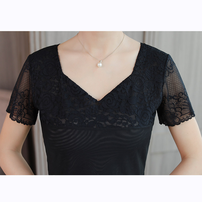 香榭儿半截网纱鸡心领短款夏季小衫 香榭儿T恤