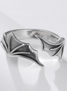 复古潮酷戒指女简约气质925银ins风蝙蝠翅膀指环时尚小众手饰品