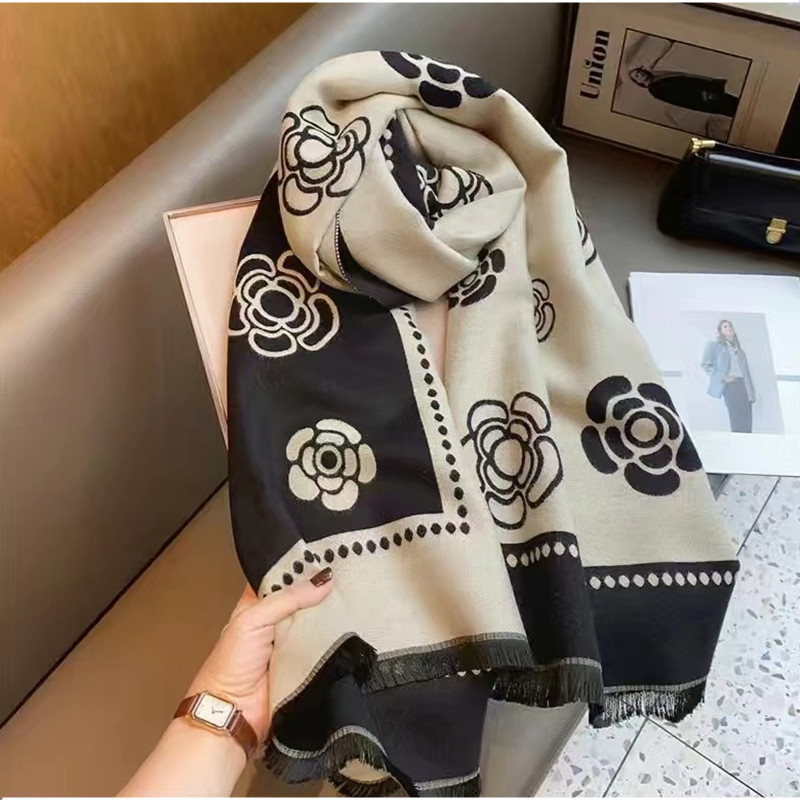 【长版185*65cm】山茶花围巾女高级感气质双面围脖秋冬季保暖披肩,淘宝优惠券,粉丝福利购,淘宝优惠卷