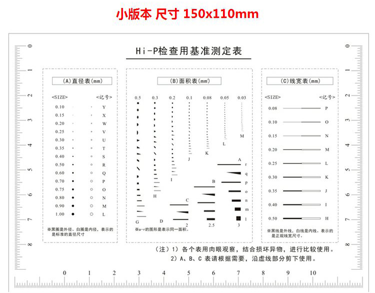 污点卡 标准 点线规菲林尺比对卡片 外观检验规刮伤异物卡A4 - 图3