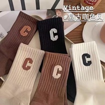 Socks Children Autumn winter exploits in cylinder trendy C letters Long cylinder Sox children ins Chauts 100 hitch Breathable Women Sports Socks