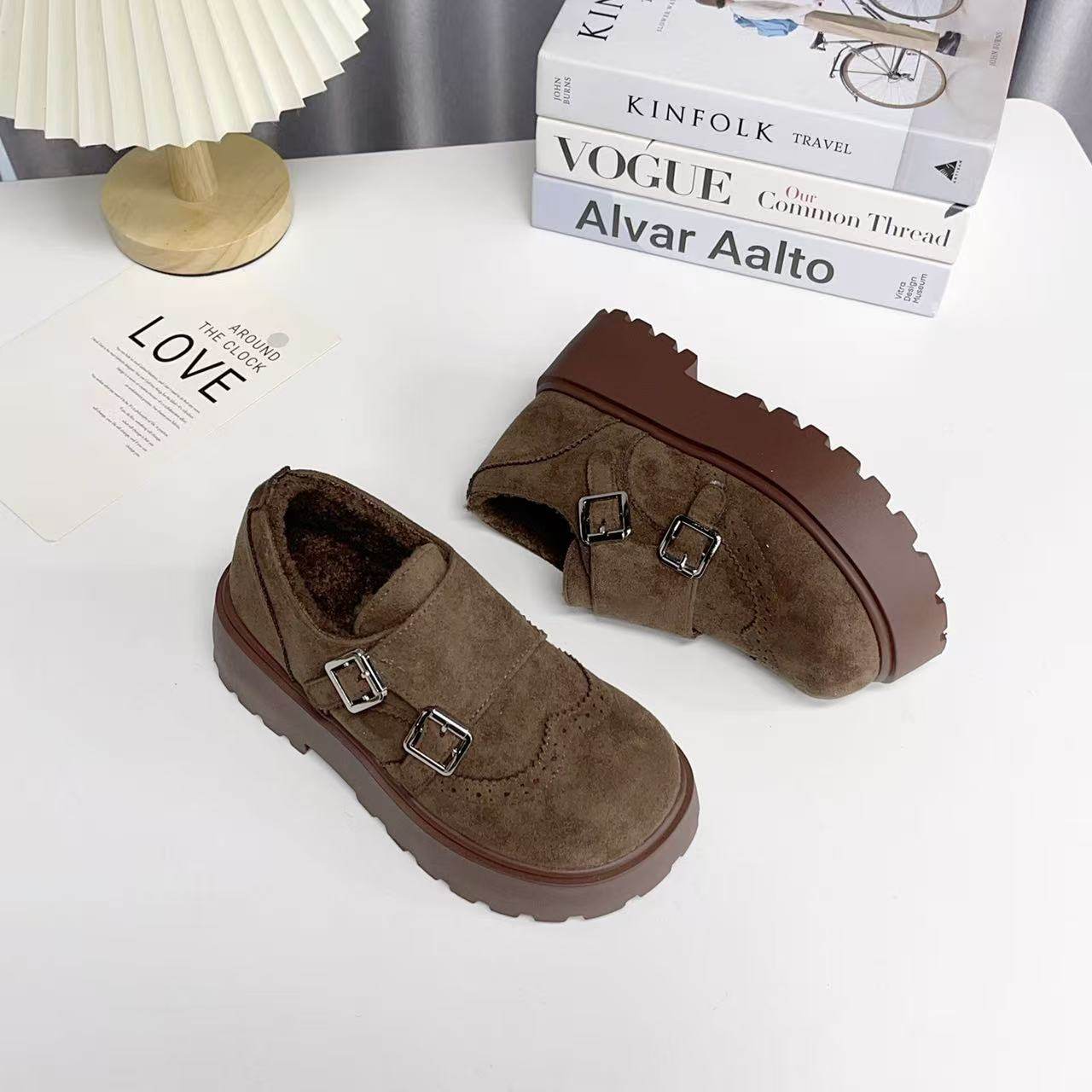 复古加绒勃肯鞋女松糕厚底增高双扣带一脚蹬保暖乐福鞋,淘宝优惠券,粉丝福利购,淘宝优惠卷