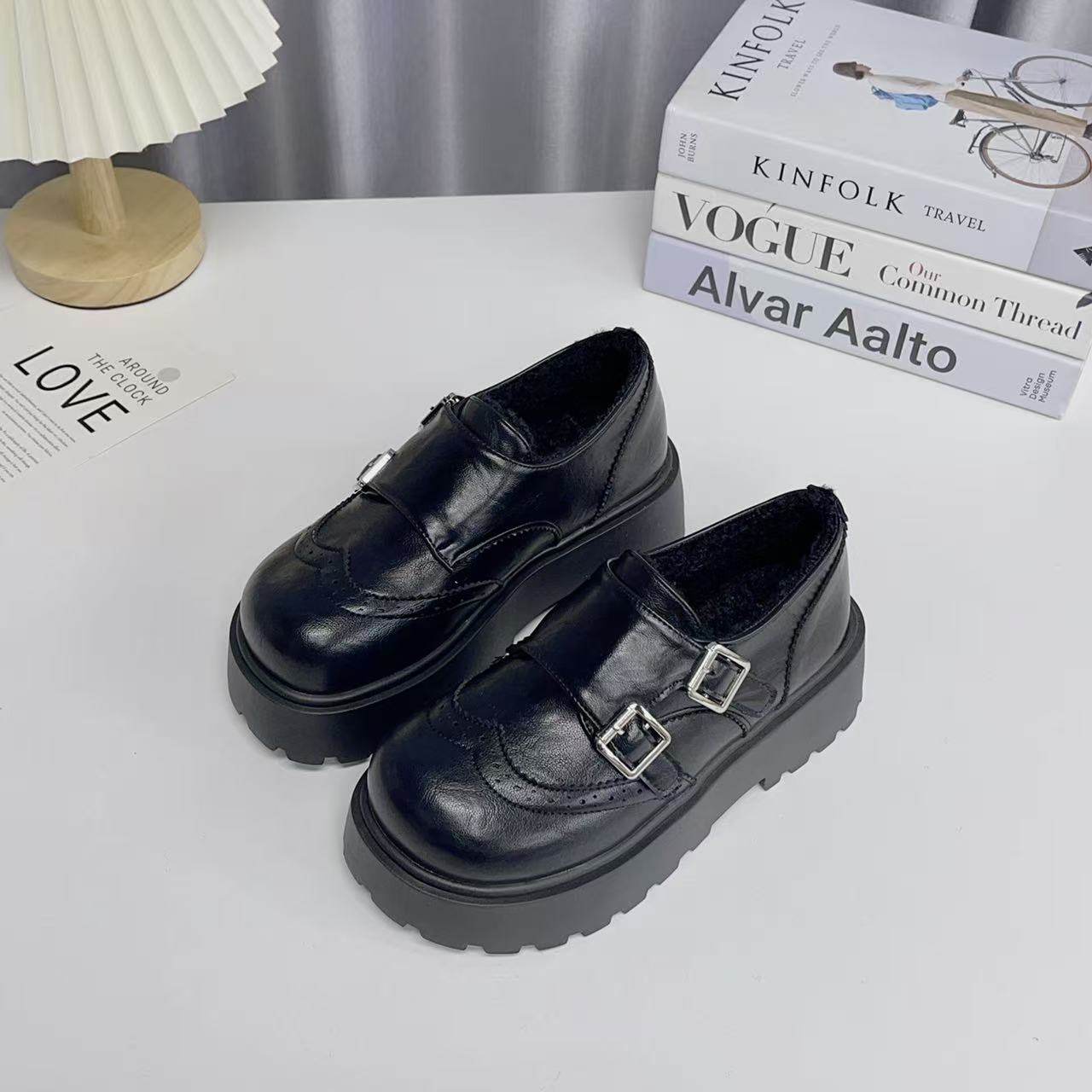 复古加绒勃肯鞋女松糕厚底增高双扣带一脚蹬保暖乐福鞋,淘宝优惠券,粉丝福利购,淘宝优惠卷