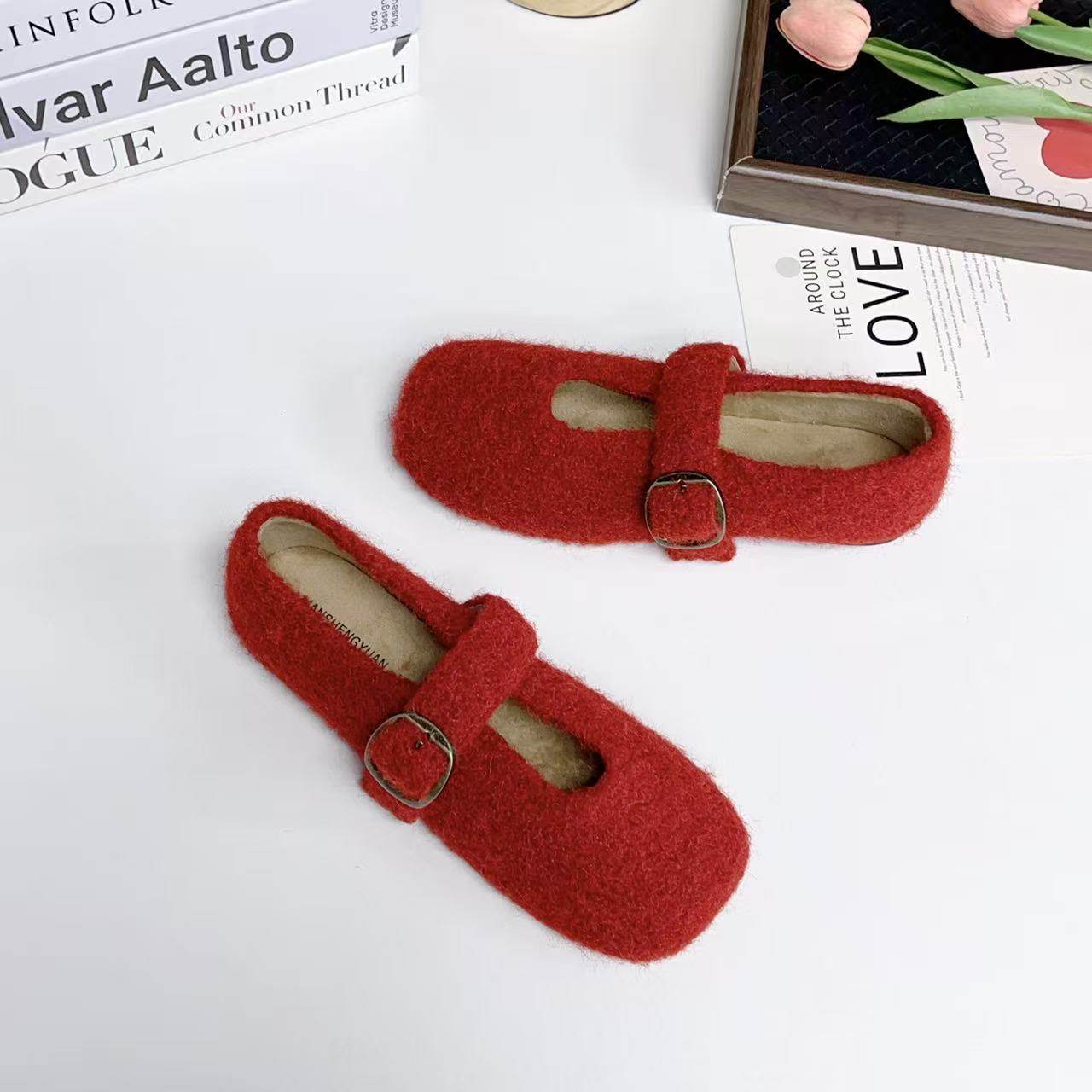 韩版毛绒玛丽珍鞋女冬一字扣带平底保暖毛毛鞋百搭单鞋,淘宝优惠券,粉丝福利购,淘宝优惠卷