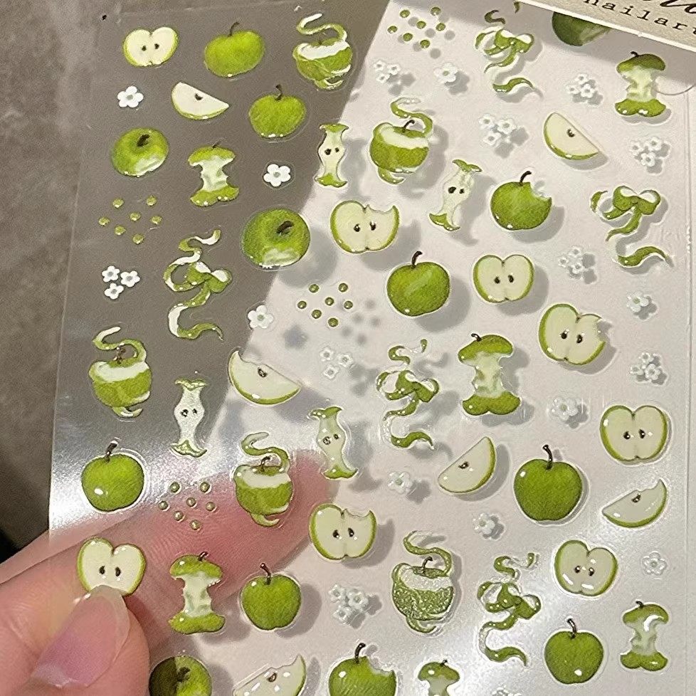 新款可爱卡通苹果猫咪浮雕美甲贴纸5d立体青苹果diy笔杆美甲贴纸,淘宝优惠券,粉丝福利购,淘宝优惠卷