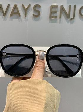 米白色圆框墨镜女2021潮圆脸显瘦太阳镜防紫外线街拍复古女士眼镜