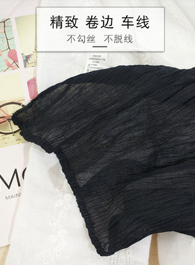 黑色褶皱棉麻围巾女氛围长条丝巾