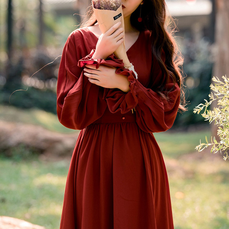 魅影仙女法式中长款收腰显瘦连衣裙 魅影仙女连衣裙