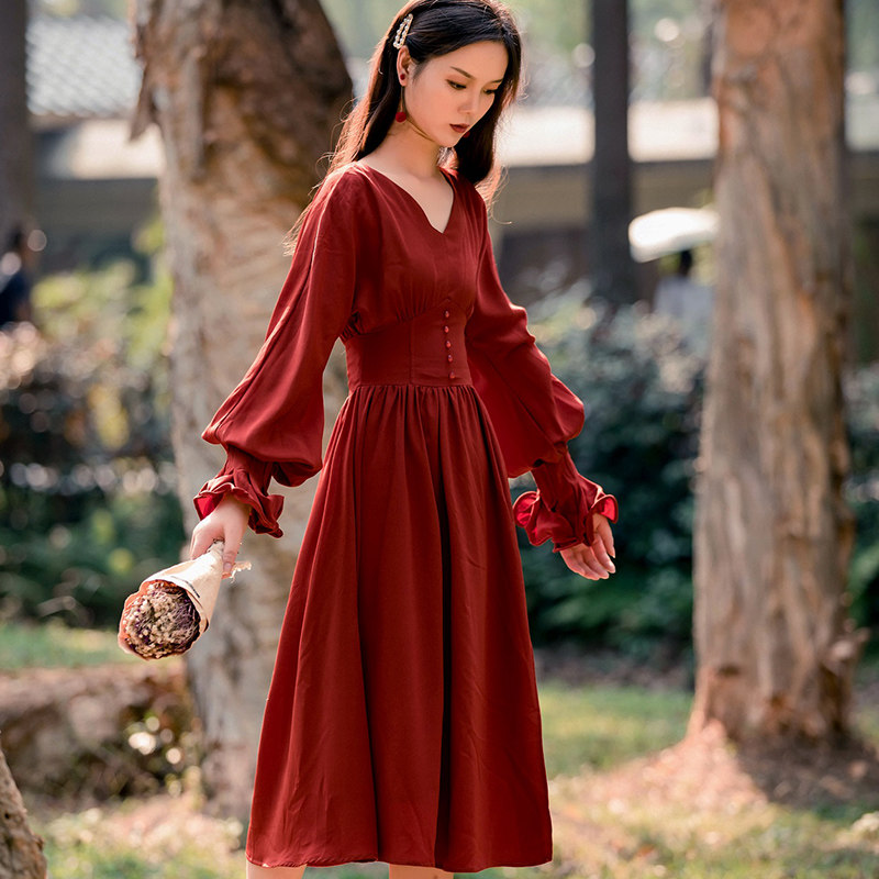 魅影仙女法式中长款收腰显瘦连衣裙 魅影仙女连衣裙