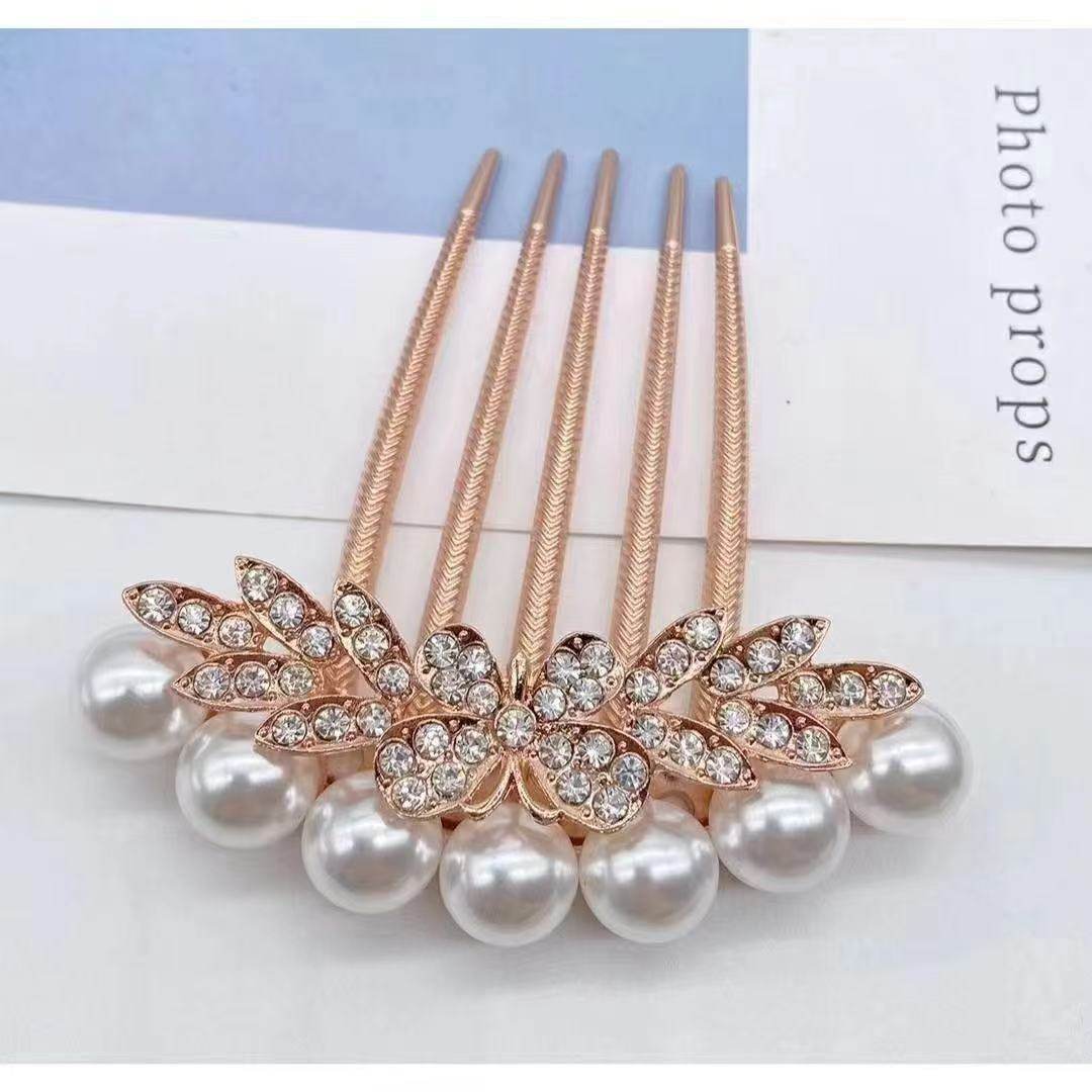 盘发头饰五爪发梳合金仿珍珠镶钻插梳百搭防滑发卡发簪头花发夹子,淘宝优惠券,粉丝福利购,淘宝优惠卷