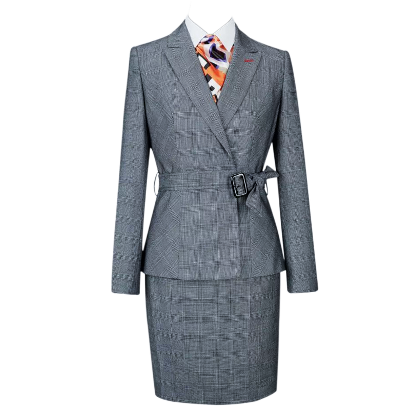 韩茗雅高端职业套装秋新款格纹腰带 韩茗雅服饰职业女裙套装