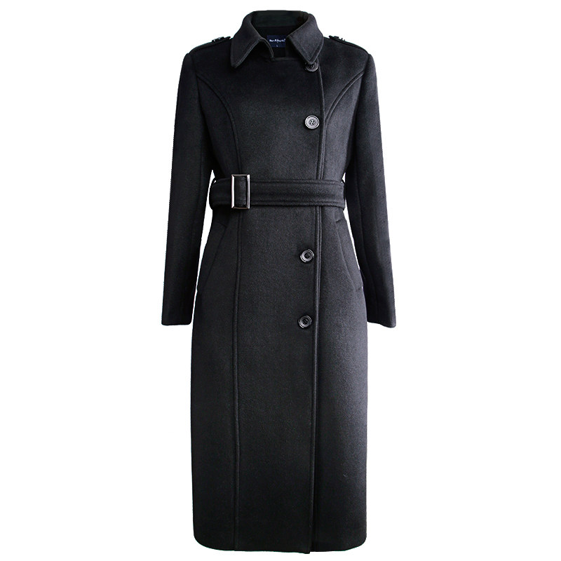 韩茗雅空姐冬长款气质黑色呢子大衣 韩茗雅服饰毛呢外套