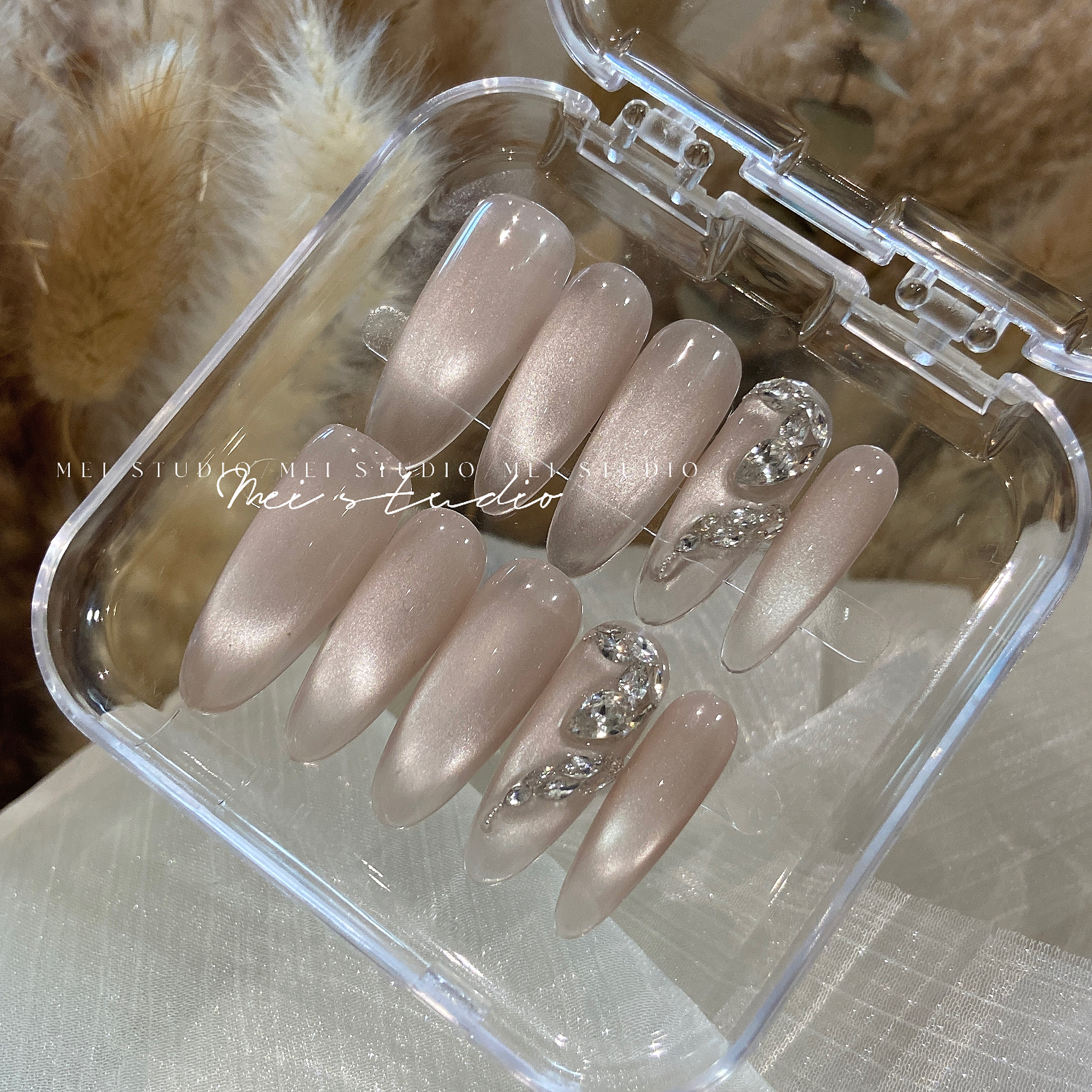 蛇钻｜白开水猫眼裸色拼钻蛇年美甲纯欲风爆闪锆石纯手工穿戴甲片,淘宝优惠券,粉丝福利购,淘宝优惠卷