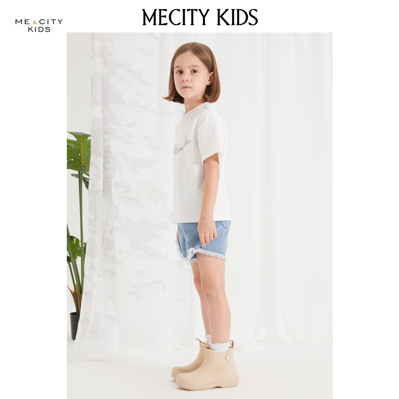 mecity kids童装夏女童美人鱼印花针织短袖恤504533 - 图0