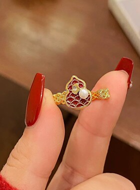 复古新中式葫芦新年红色开口戒指女2026新款爆款小众设计食指环