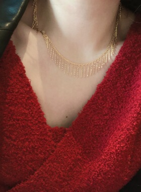 原创18K流苏项链设计花团流苏锁骨链小众设计感简约网红装饰颈链