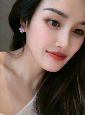 轻奢甜美仙气紫色花朵锆石耳钉电镀银针时尚耳环新款高级感耳饰品