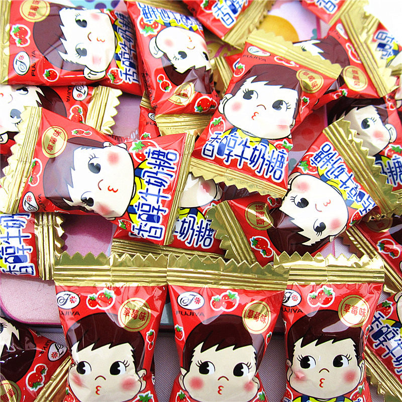 不二家草莓味香醇牛奶硬质糖果500g散糖称重日本糖营养零食品百货