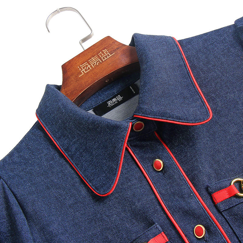 海青蓝秋装2020年新款女连衣裙衬衫 海青蓝连衣裙