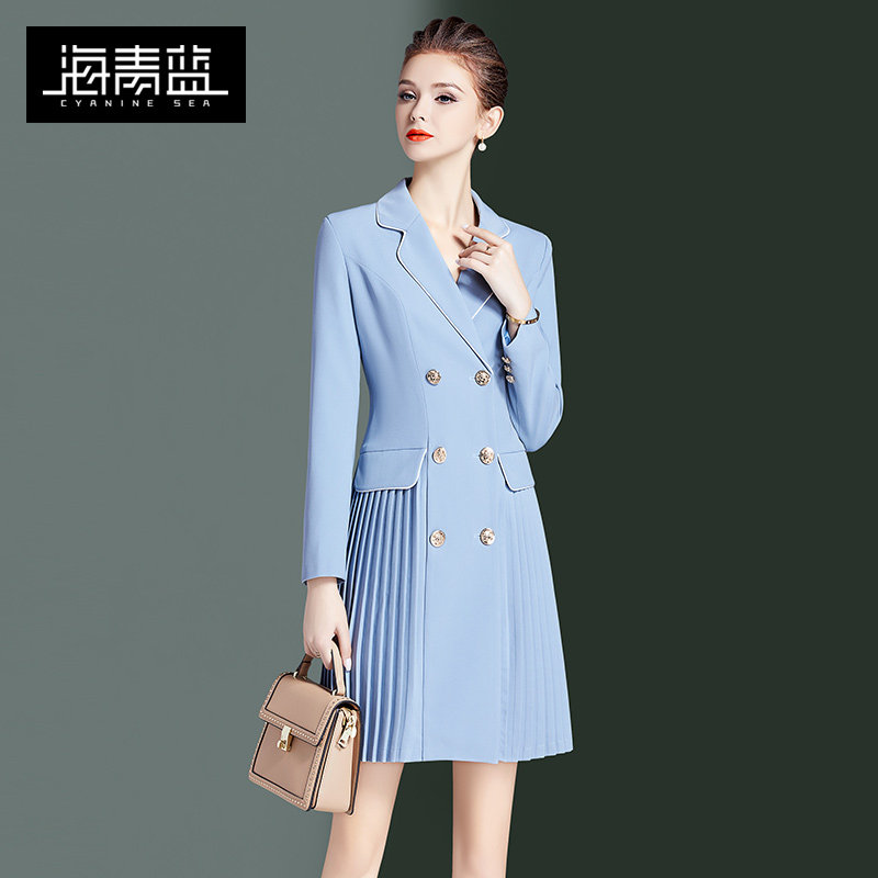 海青蓝气质女神范秋装2020年连衣裙 海青蓝连衣裙