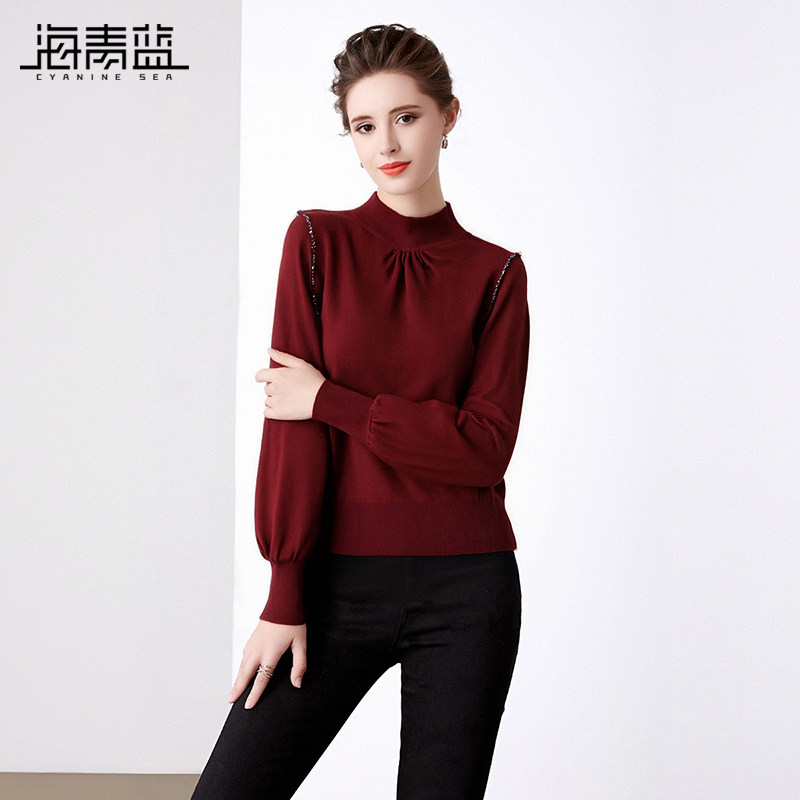 海青蓝 半高领针织衫2025年新款秋冬内搭打底长袖高级女装上衣,淘宝优惠券,粉丝福利购,淘宝优惠卷