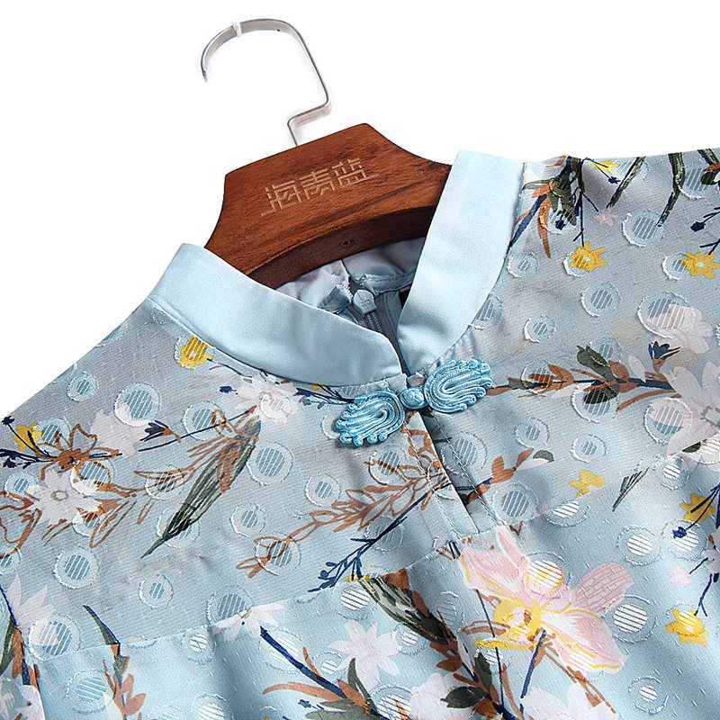 海青蓝改良旗袍夏2020年新款连衣裙 海青蓝连衣裙