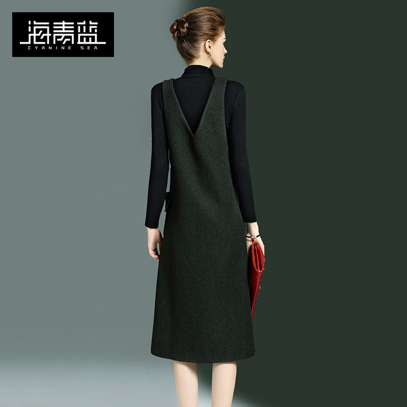 海青蓝2020秋装新款欧美纯色背心裙 海青蓝连衣裙