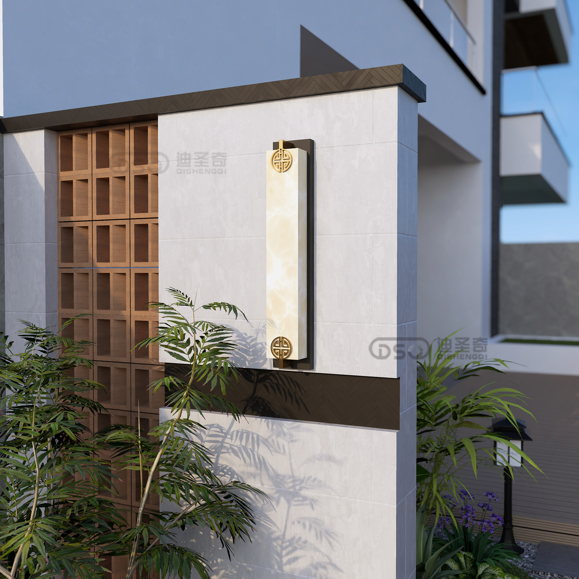 新中式户外防水壁灯不锈钢仿云石酒店别墅门前花园庭院灯外墙灯 - 图2