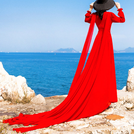 Super fairy fashionable super long dress silk mulberry silk