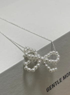 ANYI施华洛水晶珍珠蝴蝶结小巧精致时尚925纯银项链韩版简约气质