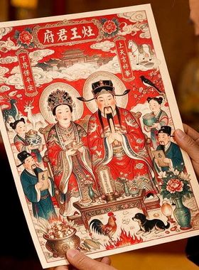 厨房灶神供奉台神像画2026年新款灶王爷灶王奶奶贴画厨房年画贴纸
