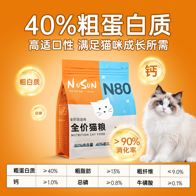 纽尚N80全价猫粮成猫幼猫全阶段猫粮鲜肉营养增肥发腮猫粮旗舰店