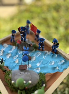 25×30飞夺泸定桥。带七个公仔爱国手工粘土彩泥作品