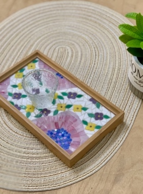 玥森活｜樱花粉 浮世绘 抽象日式和风小茶盘寿司盘 独家原创手工