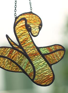 玥森活｜蛇年生肖挂件 原创蒂凡尼彩色教堂玻璃工艺窗边特色风铃