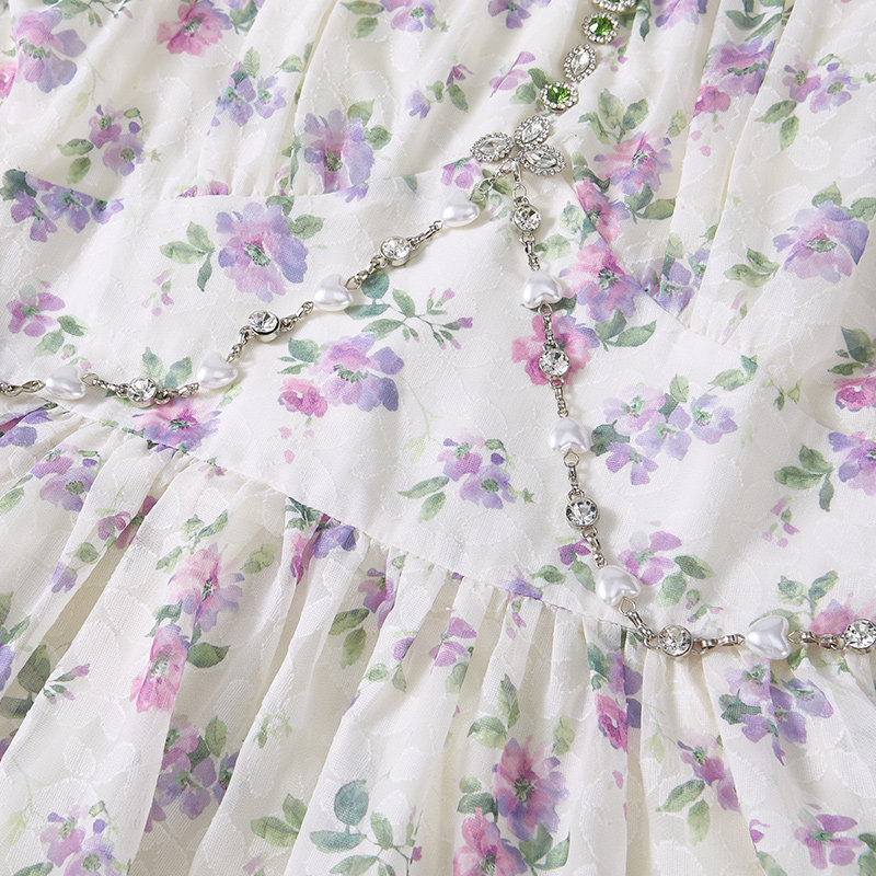 FEXATA斐格思连衣裙2025夏季新品收腰泡泡袖一字领度假风印花裙,淘宝优惠券,粉丝福利购,淘宝优惠卷