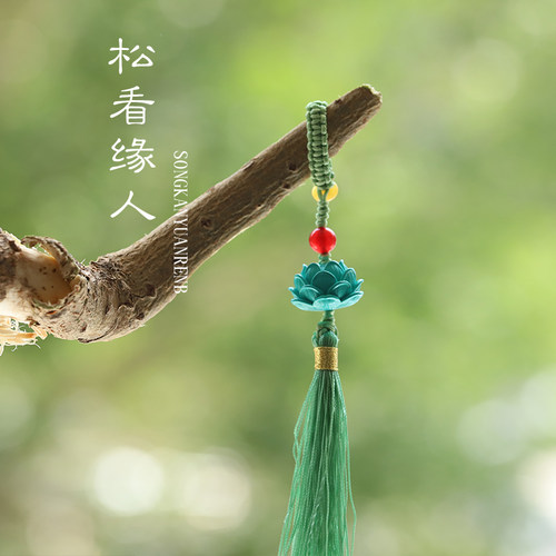 优化绿松石莲花珠单颗吊坠文玩配饰手串单圈雕刻件背云车钥匙挂男 - 图0