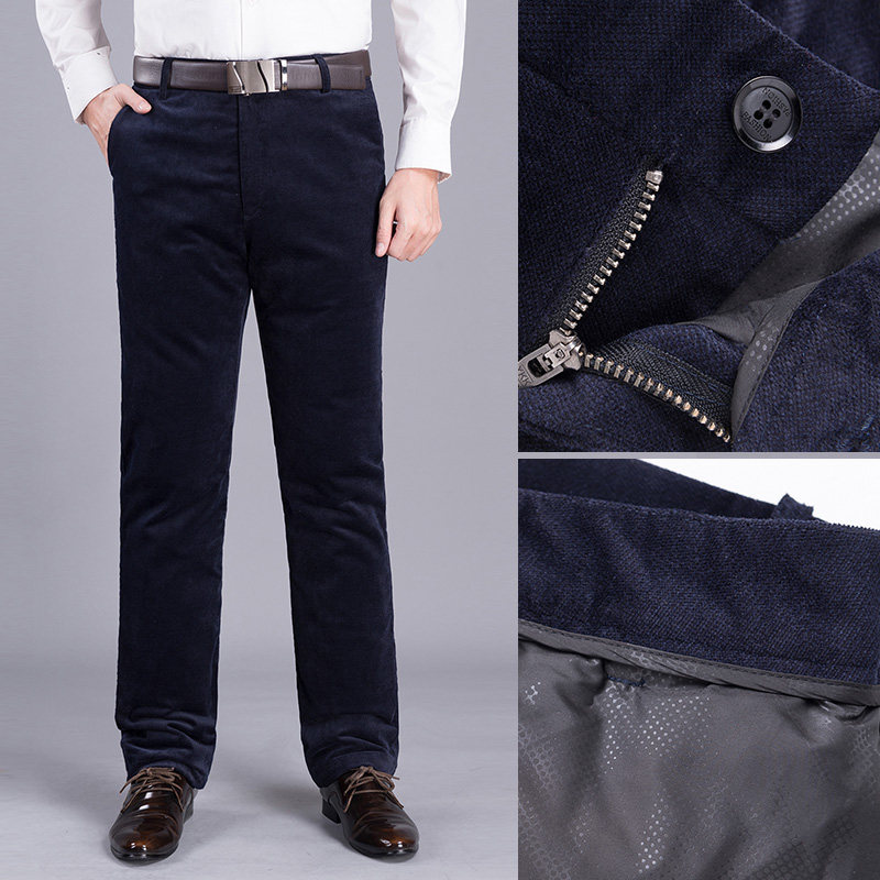 羽绒裤男鹅绒加厚灯芯绒爸爸中老年保暖高腰大码休闲外穿直筒棉裤,淘宝优惠券,粉丝福利购,淘宝优惠卷