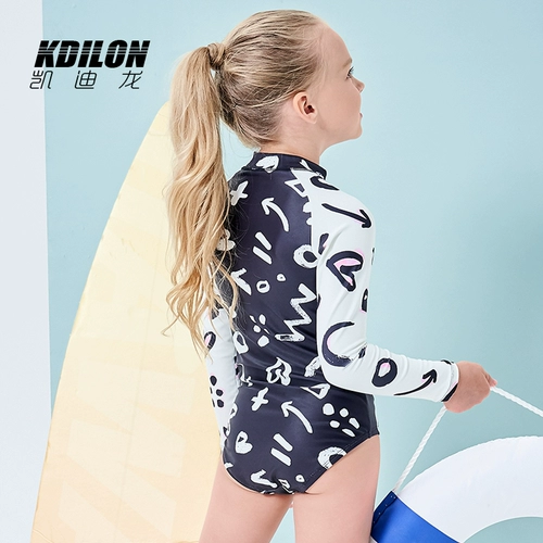 Детский лонгслив, модный милый купальник с молнией, защита от солнца, подходит для подростков